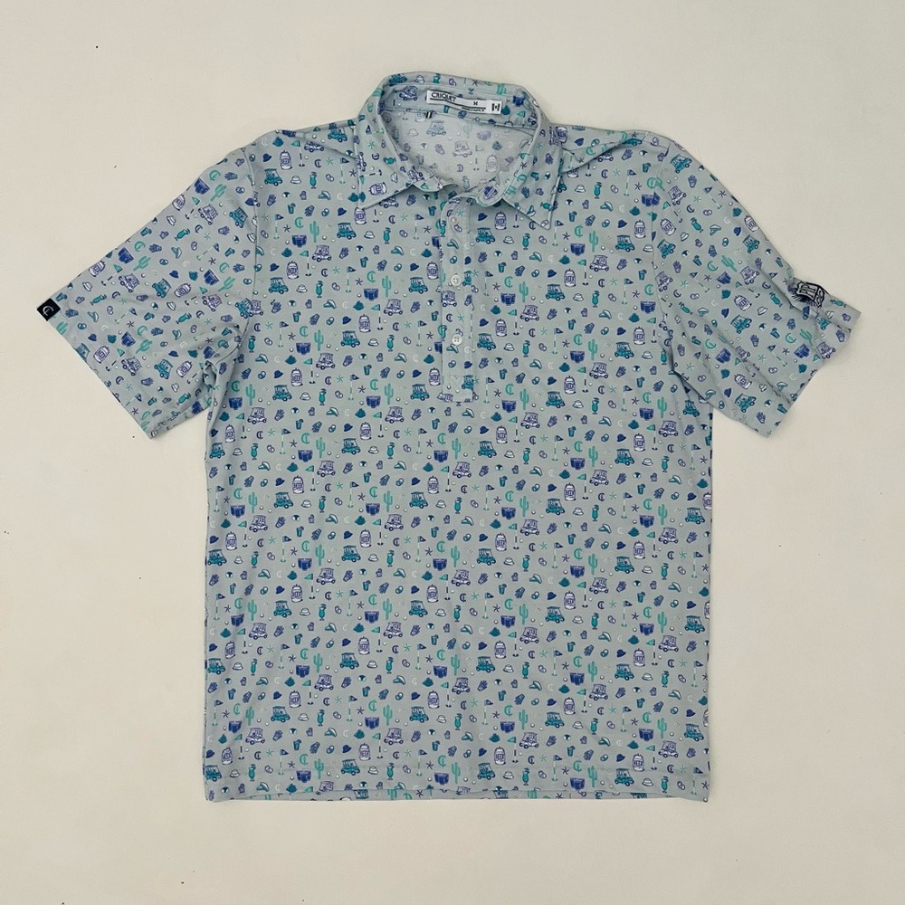 CRIQUET Polo men’s size medium golf carts cactus print blue and green